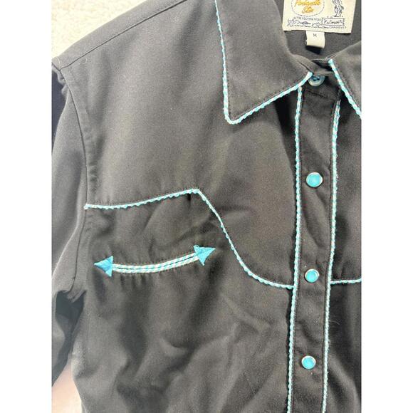 Panhandle Slim Pearl Snap Embroidered Womens Button Up Western Black Blue Medium - Picture 5 of 7